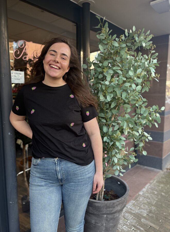 CARKITA LIFE SS O-NECK JEANS TEE JRS Black/Strawberry