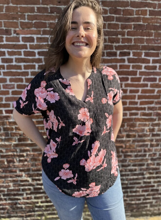 CARTILDA LIFE S/S V-NECK TOP AOP Phantom/MARIA FLOW