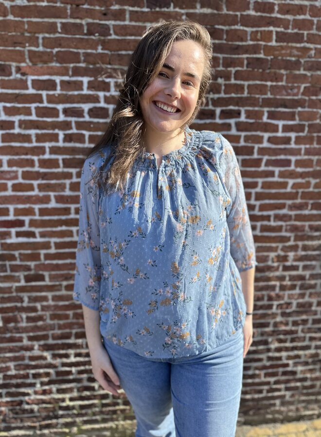 CARSIGRID L/S V-NECK TOP AOP Riviera/CORNFLOWER