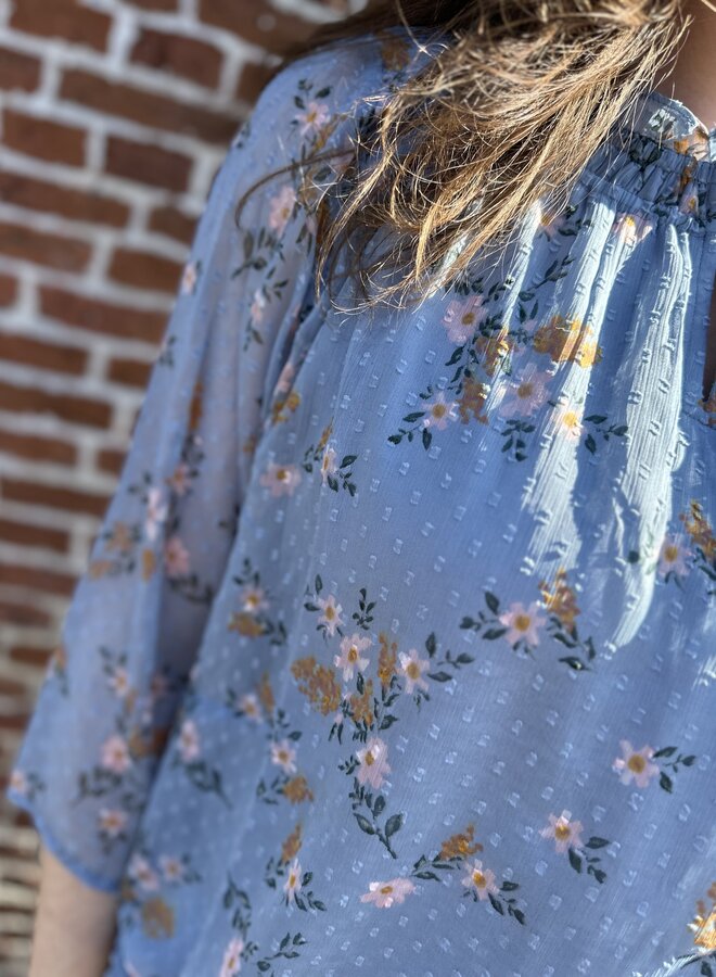 CARSIGRID L/S V-NECK TOP AOP Riviera/CORNFLOWER