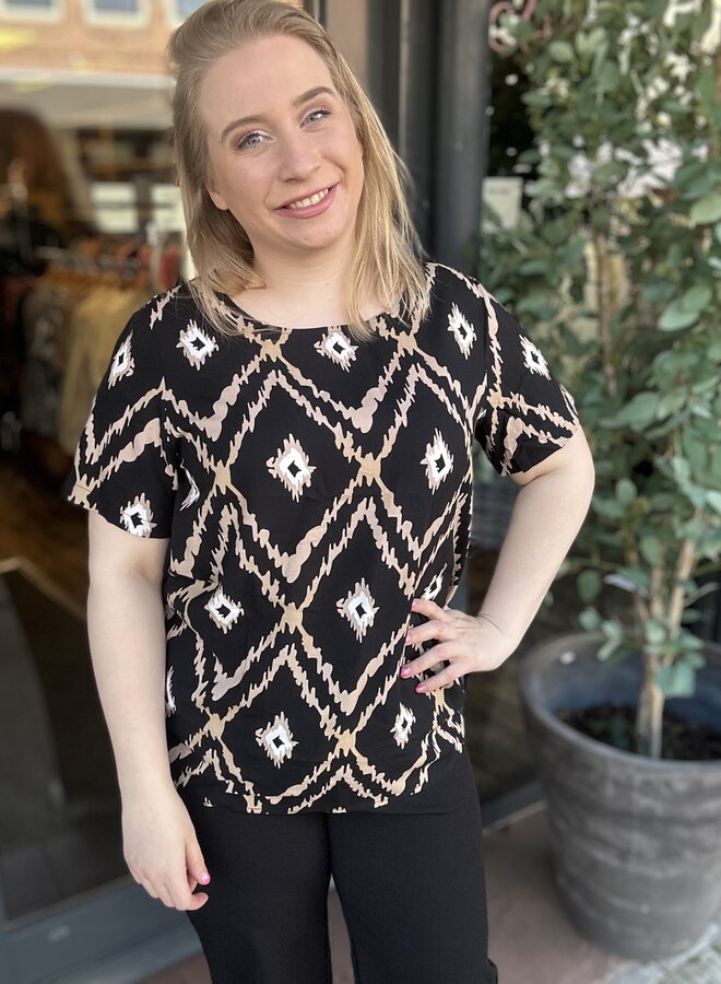 CARHELA VICA VIS S/S O-NECK TOP WVN Black/AZTEC