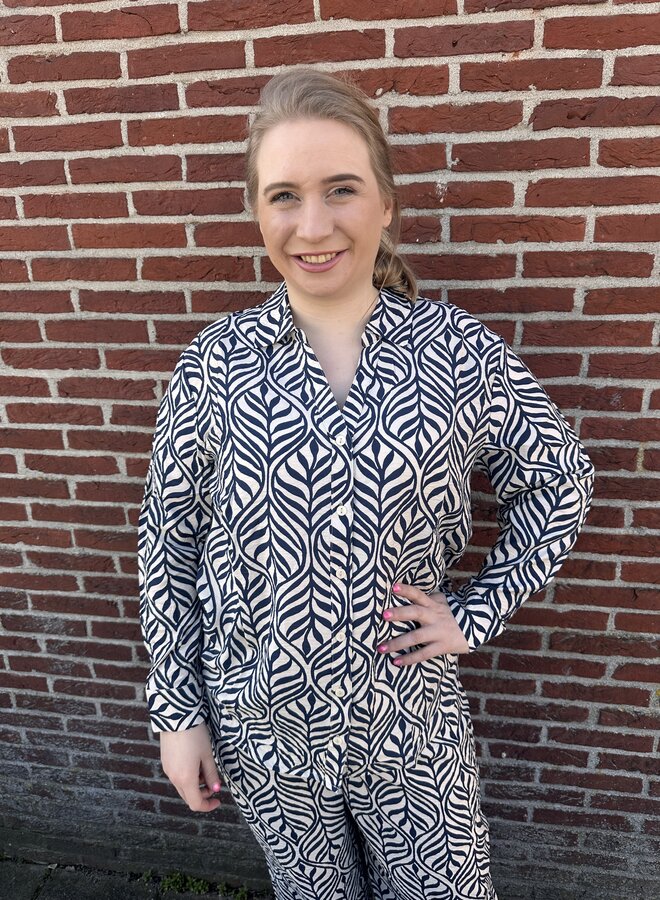 VMCJOSIE LS OVERSIZE SHIRT WVN GA CUR Birch/Navy blaze