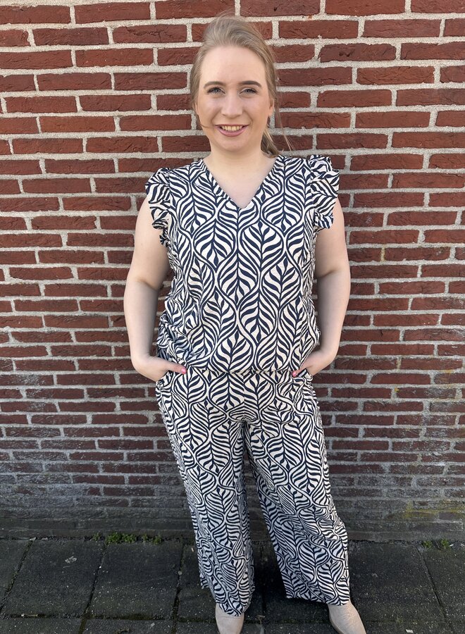 VMCJOSIE SL V-NECK TOP WVN GA CUR Birch/Navy blaze