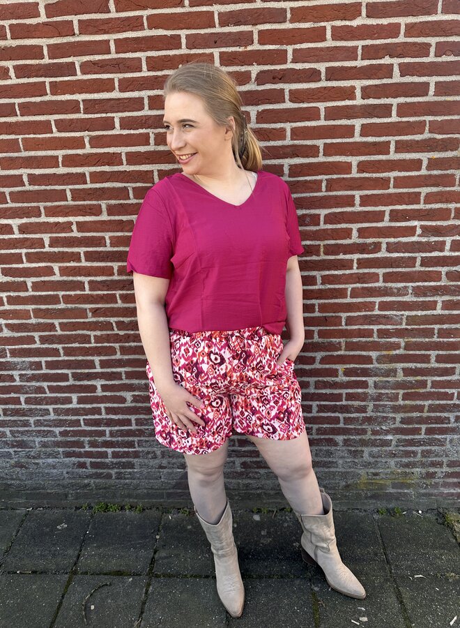 CARHAVANA SS V-NECK TOP AOP Sangria