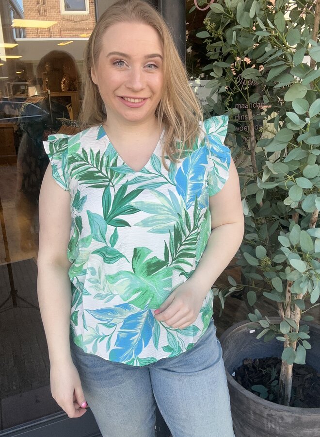 VMCJOSIE SL V-NECK TOP WVN GA CUR Snow white/Green bitt