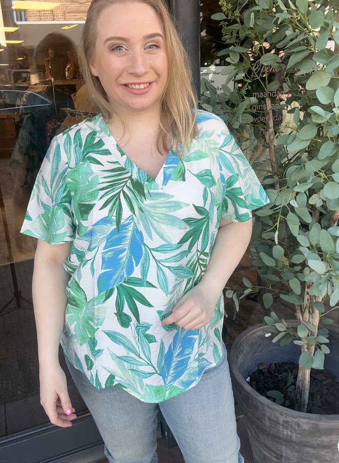 VMCJOSIE SS V-NECK TOP WVN GA CUR Snow white/Green bitt