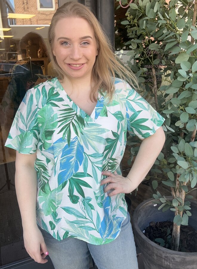 VMCJOSIE SS V-NECK TOP WVN GA CUR Snow white/Green bitt