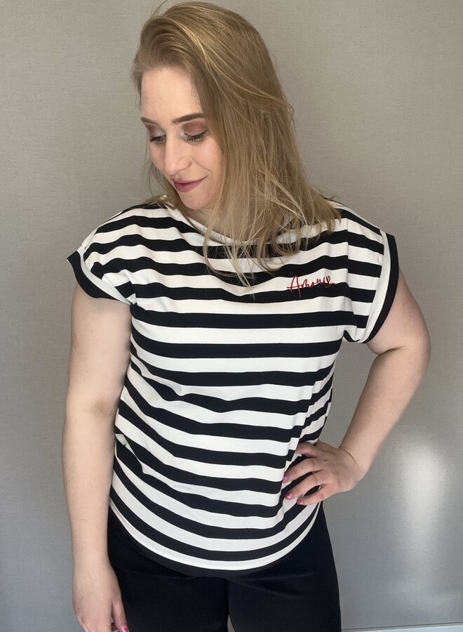 CARDANI LIFE S/S CAPSLEEVE BOATNECK TOP Black/CLOUD DANC