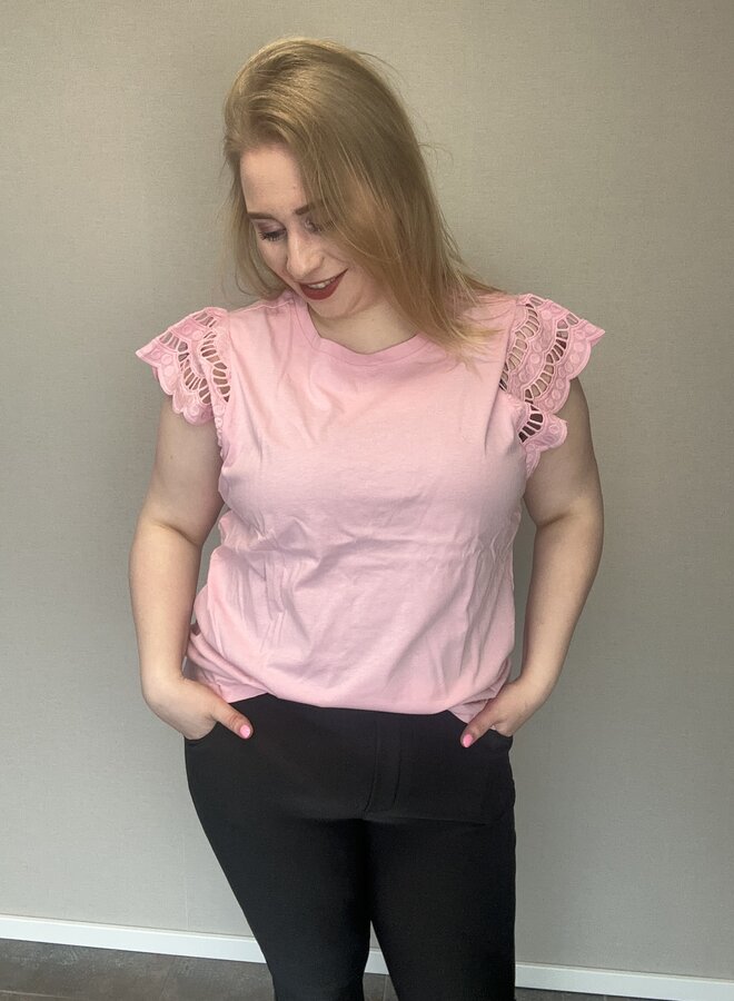 CARMACY S/S O-NECK MIX TOP JRS Romance Rose