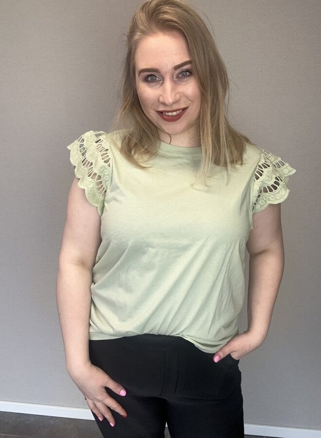 CARMACY S/S O-NECK MIX TOP JRS Laurel Green