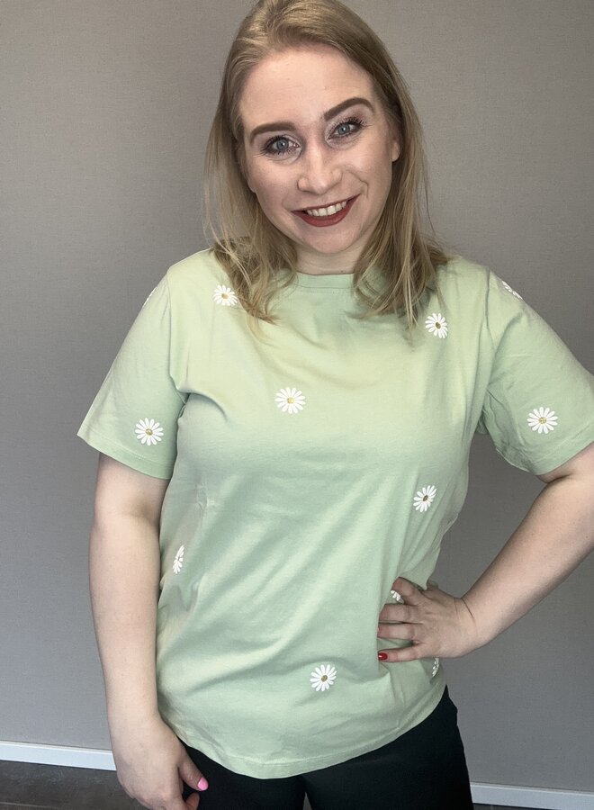 CARMALLE S/S O-NECK REG TEE JRS Laurel Green/Flower