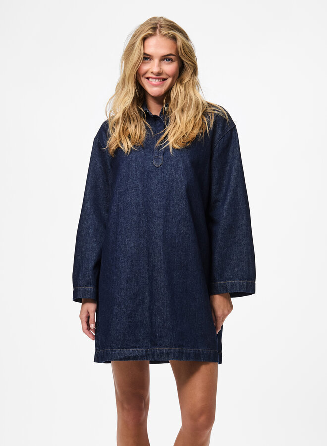 PCKENYA LS A-SHAPE DENIM DRESS NOOS BC Dark Blue Denim/RINSE