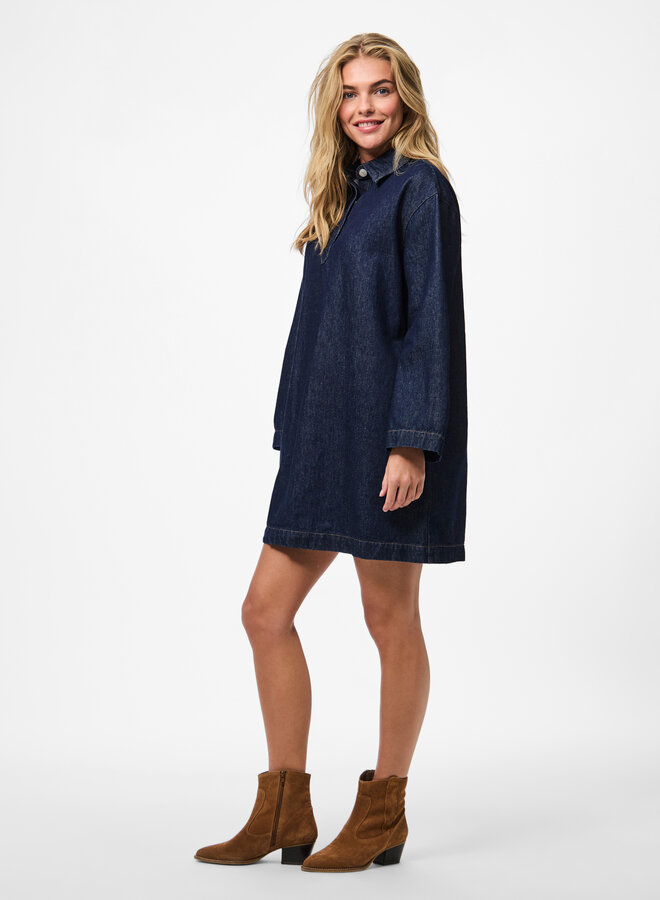 PCKENYA LS A-SHAPE DENIM DRESS NOOS BC Dark Blue Denim/RINSE