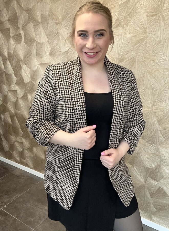 PCBOSELLA 3/4 PRINTED BLAZER NOOS BC White Pepper/HOUNDSTOOT