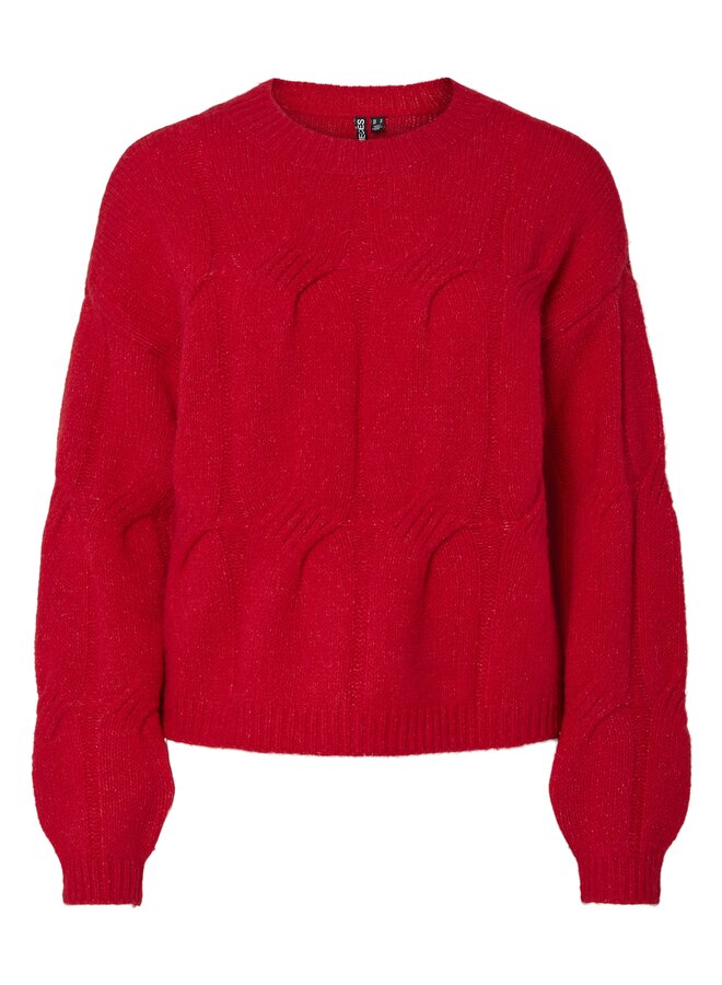 PCJENNA LS O-NECK CABLE KNIT NOOS BC Goij Berry