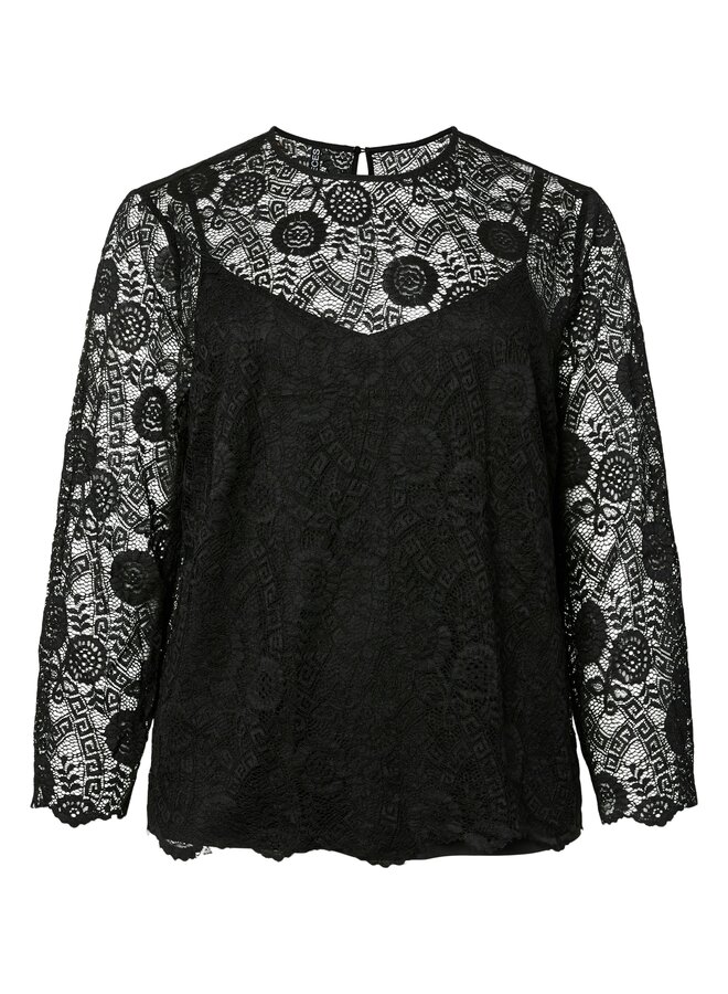 PCOLLINE LS LACE O-NECK TOP WVN NOOS Black