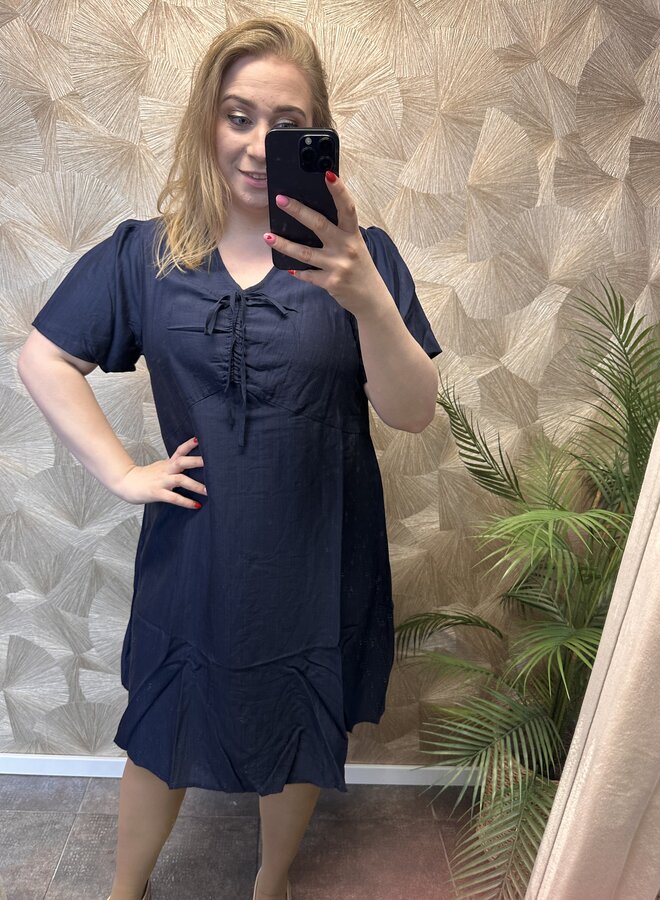 CARCECILIA SS V-NECK KNEE DRESS WVN Navy Blazer