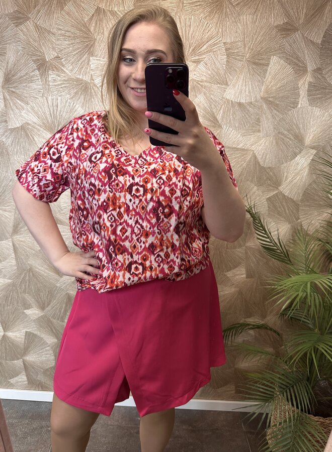 CARHAVANA SS V-NECK TOP AOP Fuchsia Pink/ SUMMER GEO