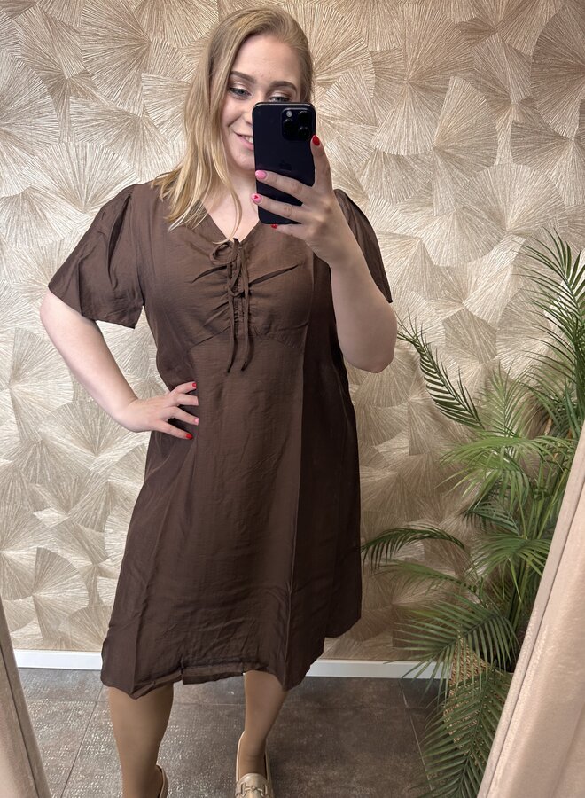 CARCECILIA SS V-NECK KNEE DRESS WVN Chocolate Martini