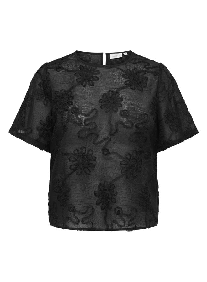 CARANILA 2/4 O-NECK DETAIL TOP WVN Black/Nila flowe