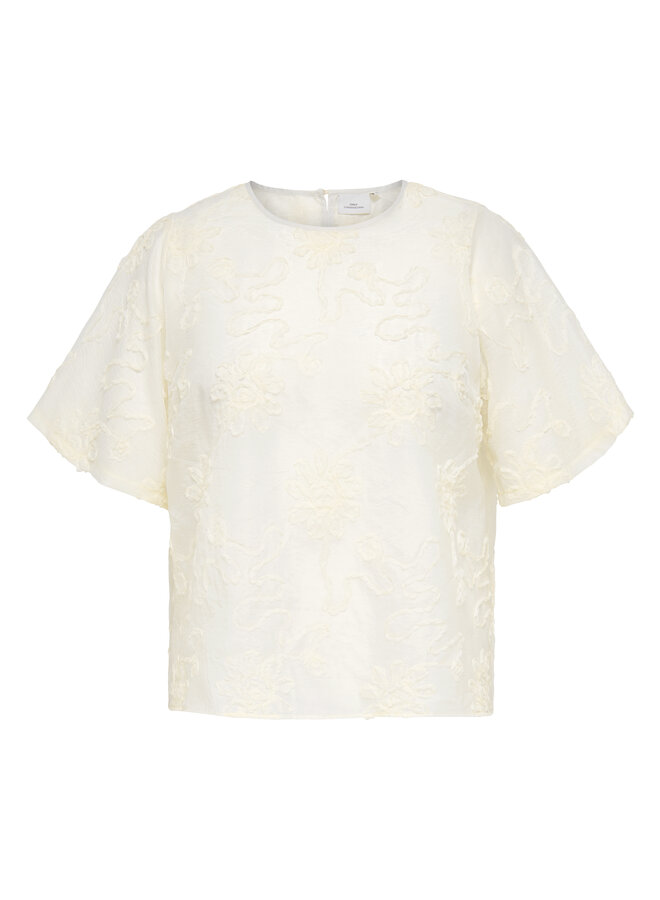 CARANILA 2/4 O-NECK DETAIL TOP WVN Cloud Dancer/Nila flowe