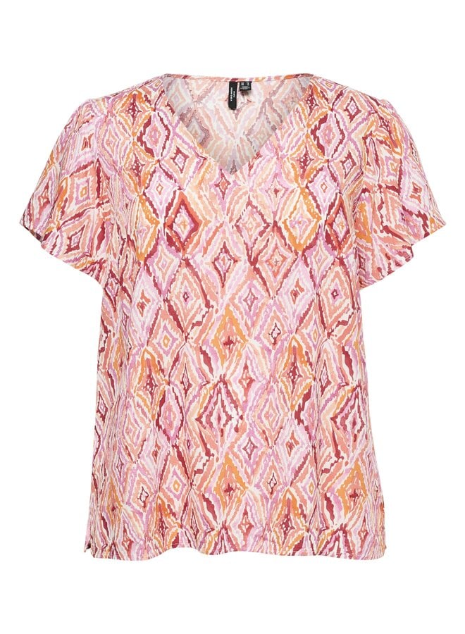 VMCEASY JOY V-NECK SS BLOUSE WVN GA CUR Snow White/Dina