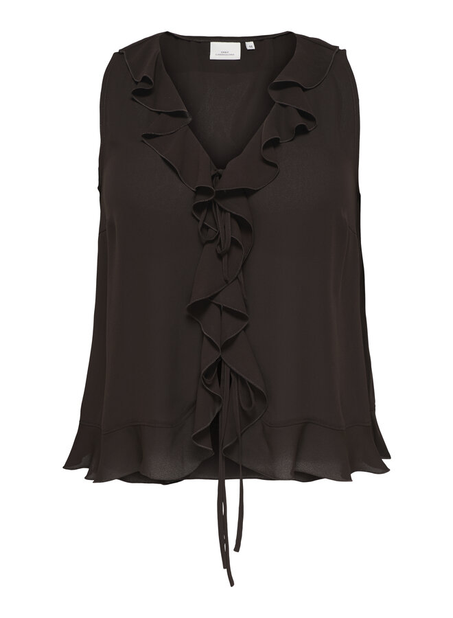 CARMONET S/L FLOWY V-NECK RUFFLE TOP WVN Chocolate Martini