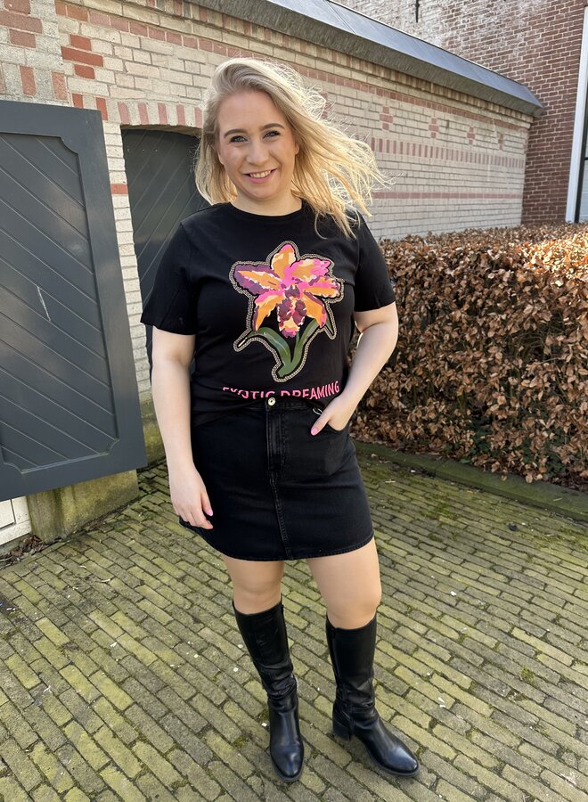 CARELLIOT S/S O-NECK JEANS TEE JRS Black/Tropical f