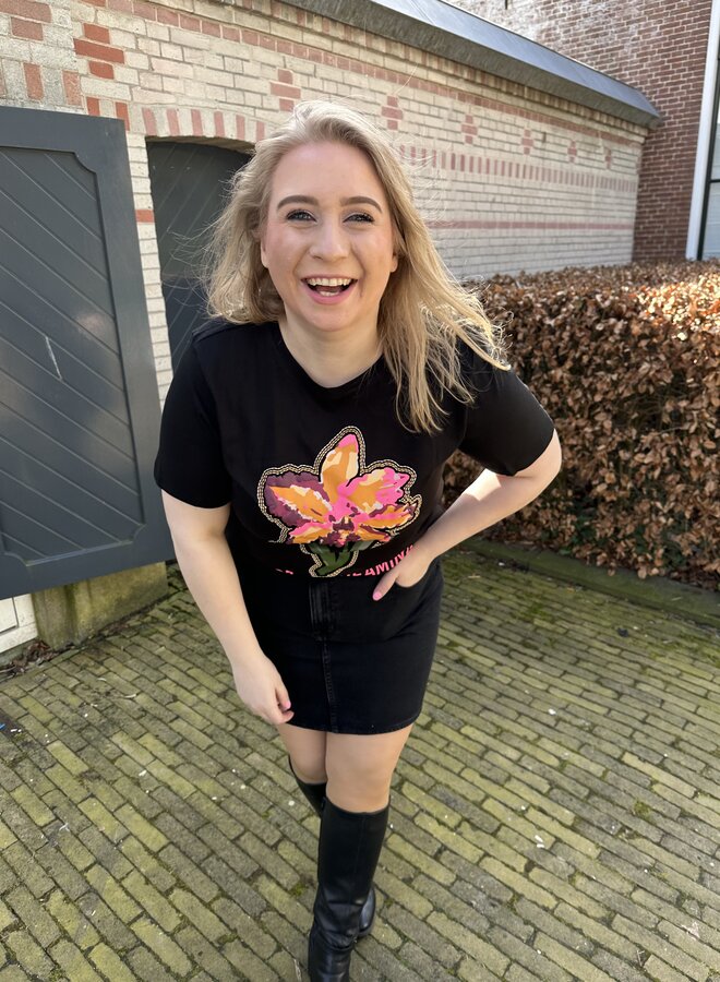 CARELLIOT S/S O-NECK JEANS TEE JRS Black/Tropical f