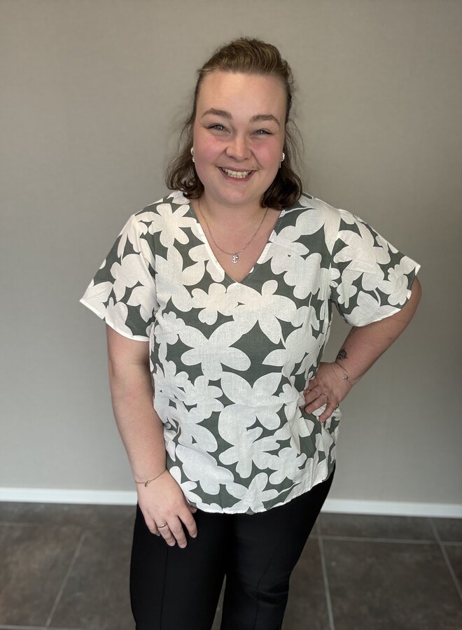 VMCDICTHE SS V-NECK TOP WVN GA CUR Laurel Wreath/Loa