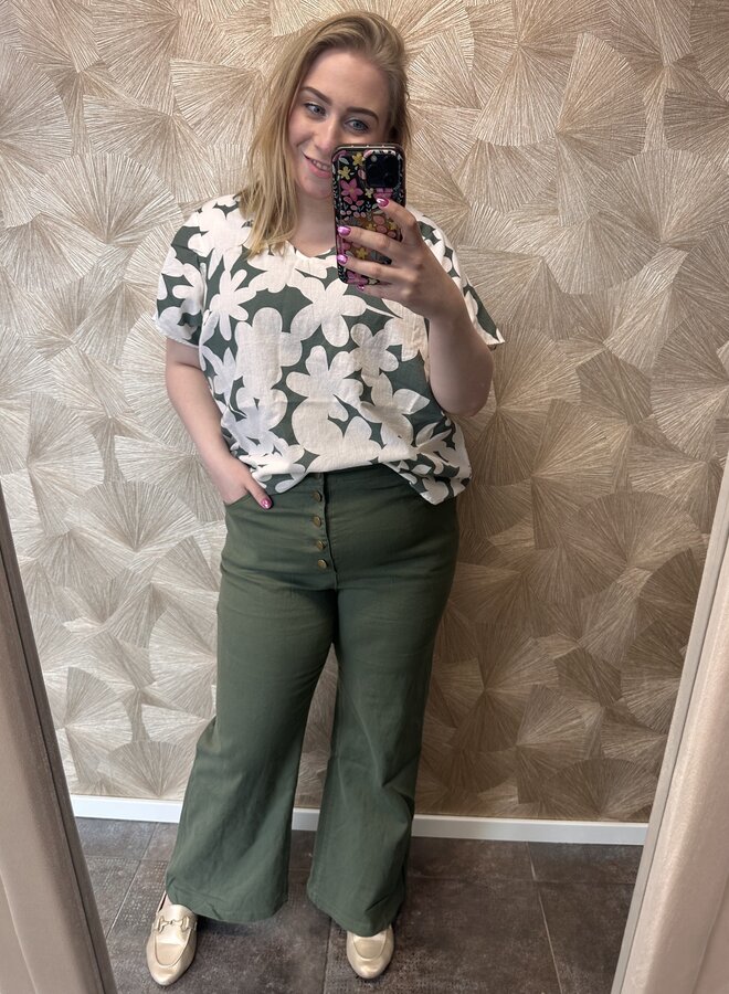 VMCDICTHE SS V-NECK TOP WVN GA CUR Laurel Wreath/Loa