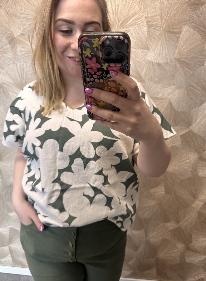 VMCDICTHE SS V-NECK TOP WVN GA CUR Laurel Wreath/Loa