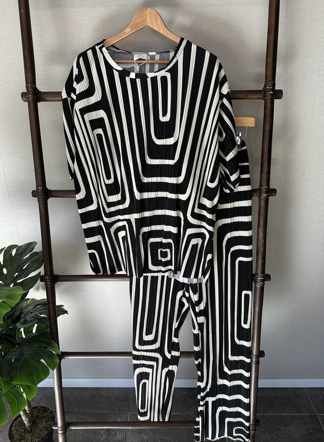 CARRAVENNA PLISSE AOP PANT JRS NOOS Black/Oatmeal Gr