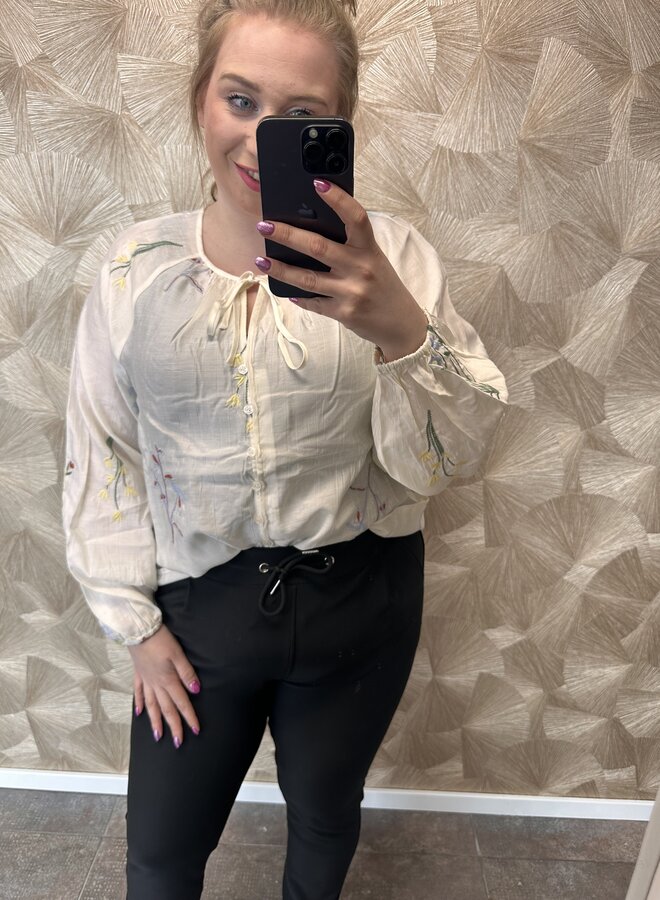 VMCLINA LS EMB TOP WVN CUR Snow White/Colorful