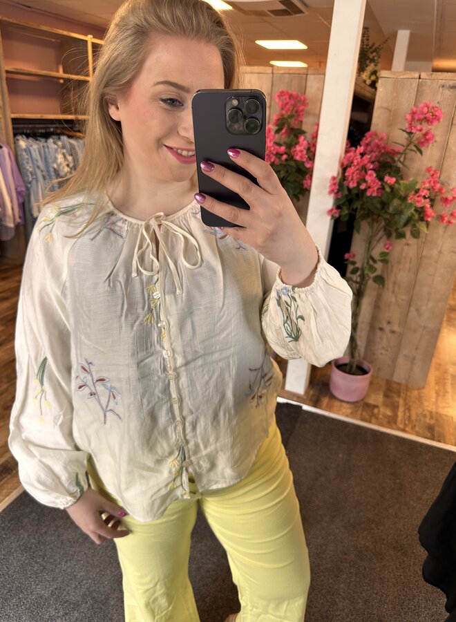 VMCLINA LS EMB TOP WVN CUR Snow White/Colorful