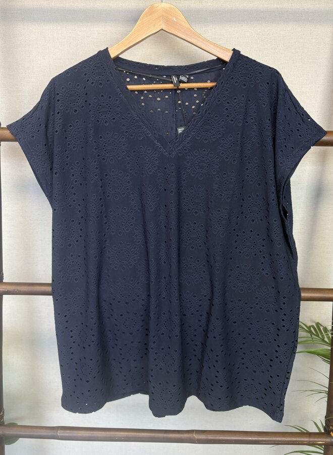 VMCTASSA LIV SS V-NECEK TOP JRS CUR Navy Blazer