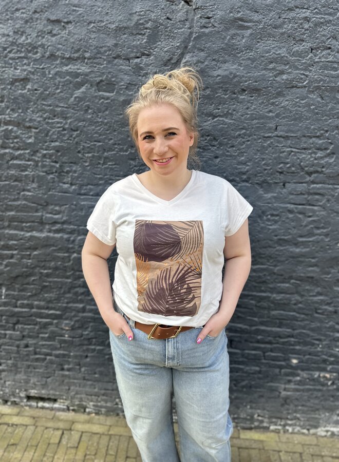 CARCARINA S/S CAPSL V-NECK TEE JRS Cloud dancer/Palm