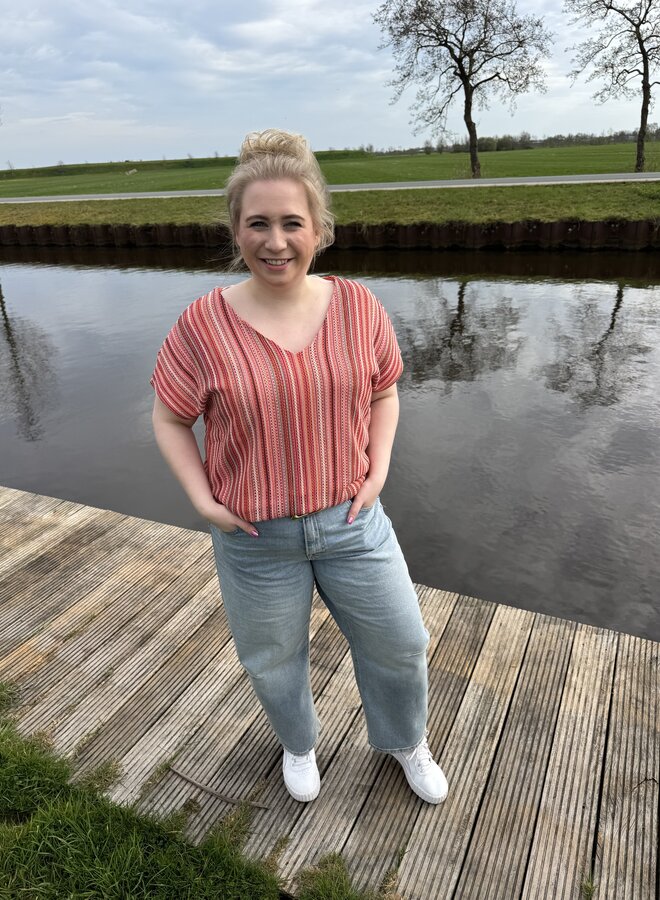 VMCDEMI SS V-NECK TOP JRS GA CUR  Coral Paradise/DEMI