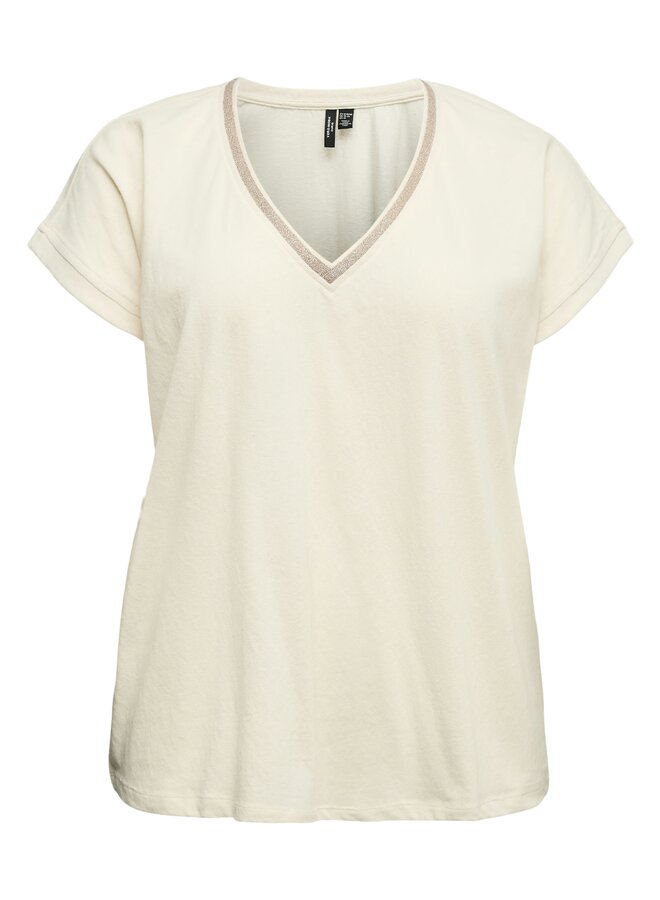 VMCILMA S/L V-NECK TOP JRS BTQ CUR Birch/INCENCE LU