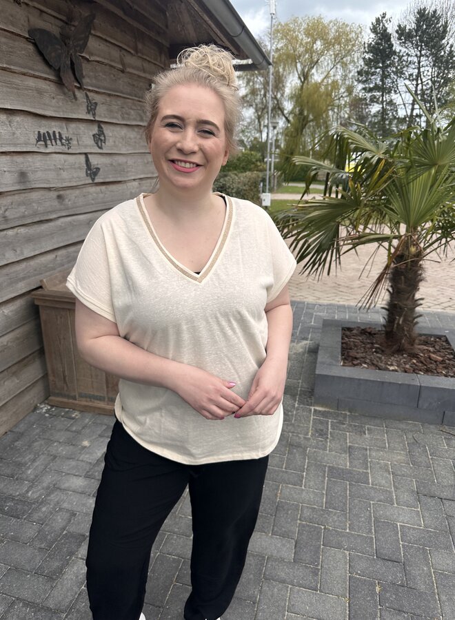 VMCILMA S/L V-NECK TOP JRS BTQ CUR Birch/INCENCE LU