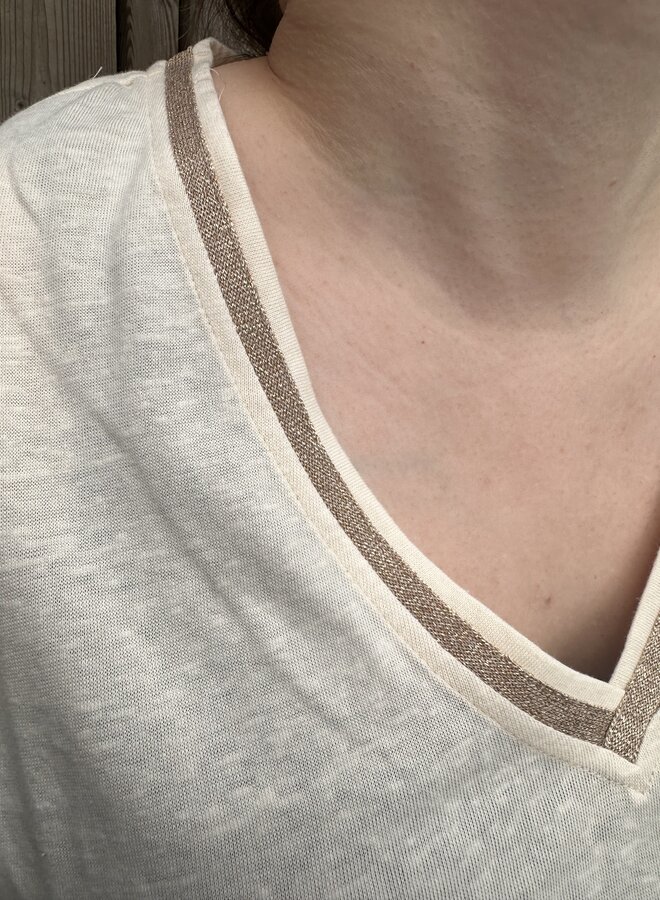 VMCILMA S/L V-NECK TOP JRS BTQ CUR Birch/INCENCE LU