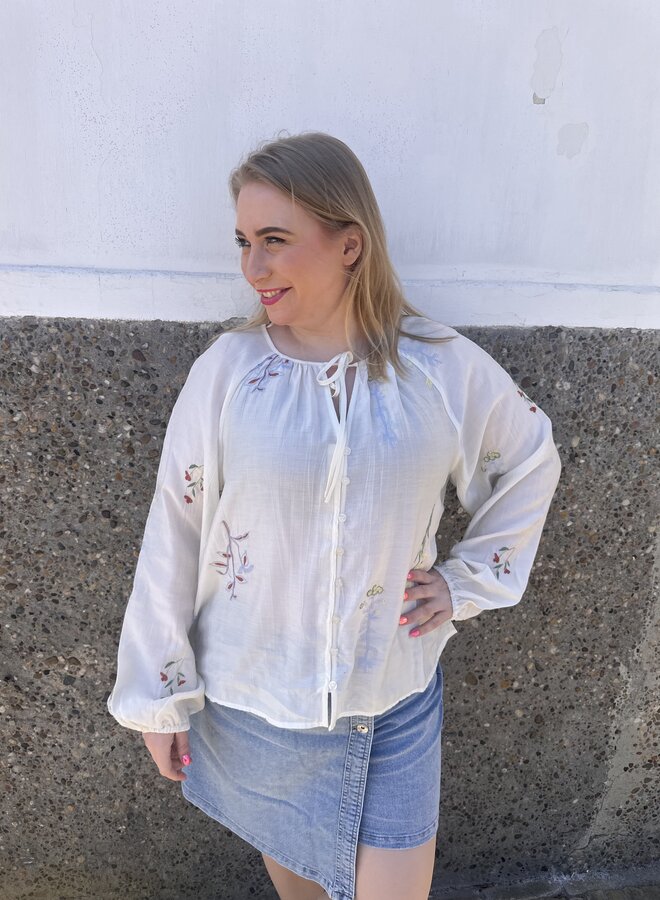 VMCLINA LS EMB TOP WVN CUR Snow White/Colorful