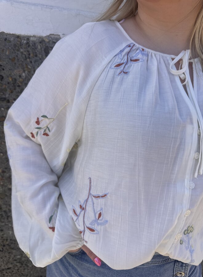 VMCLINA LS EMB TOP WVN CUR Snow White/Colorful