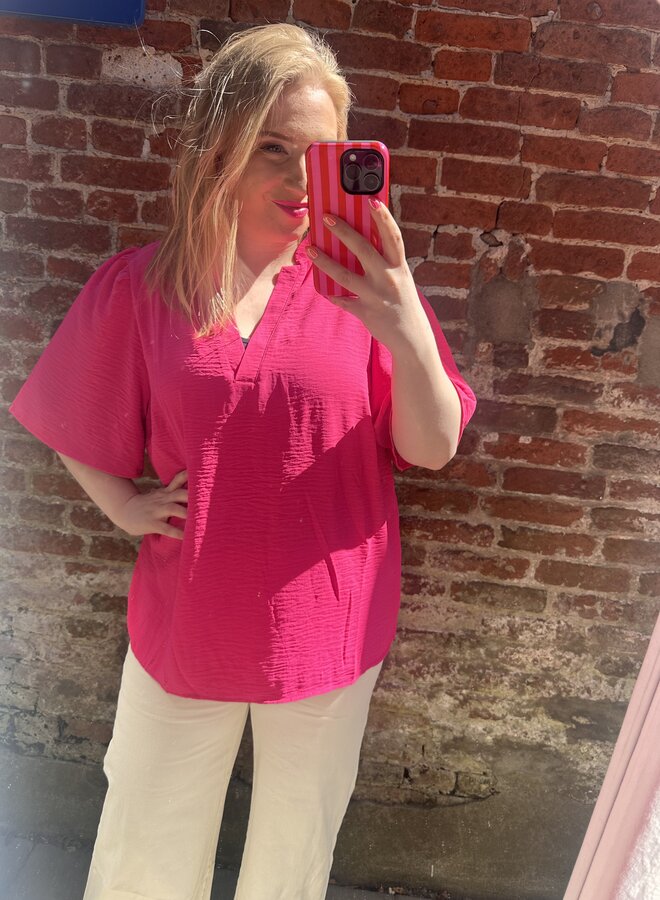 CARNOEMI LIFE 2/4 V-NECK BLOUSE WVN Pink yarrow