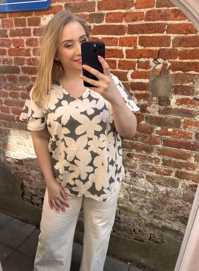 VMCDICTHE SS V-NECK TOP WVN GA CUR Laurel Wreath/Loa