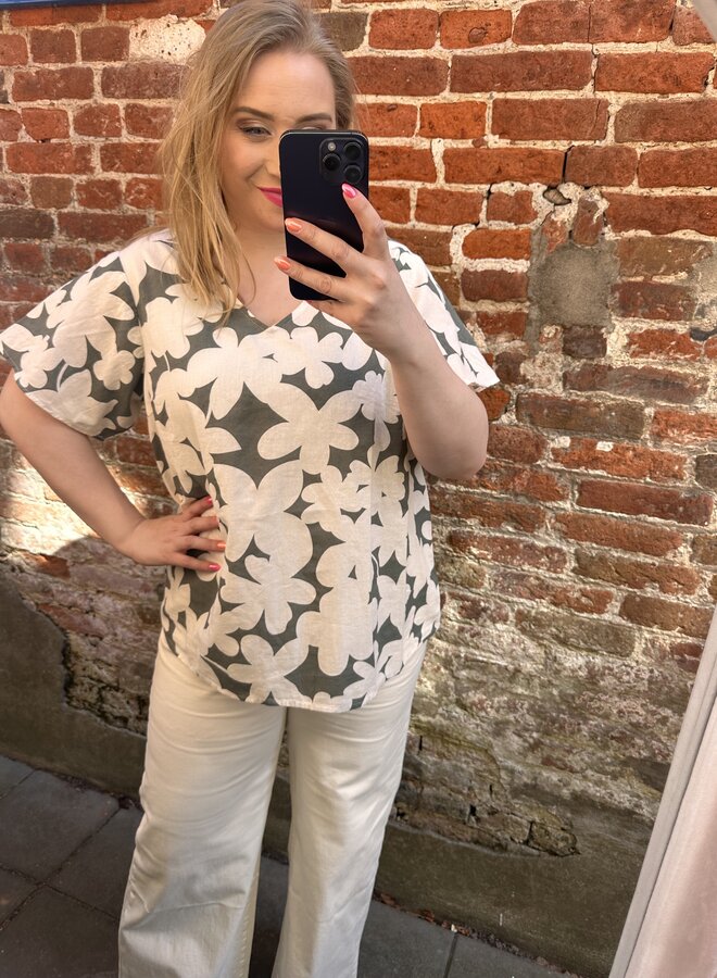 VMCDICTHE SS V-NECK TOP WVN GA CUR Laurel Wreath/Loa