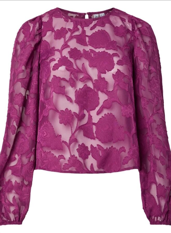 PCNEA LS LACE TOP WVN FSY PP Dark Purple