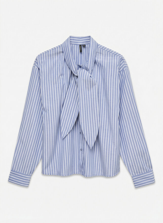 VMMILENA LS TIE SHIRT WVN EXP CUR China Blue/WHITE
