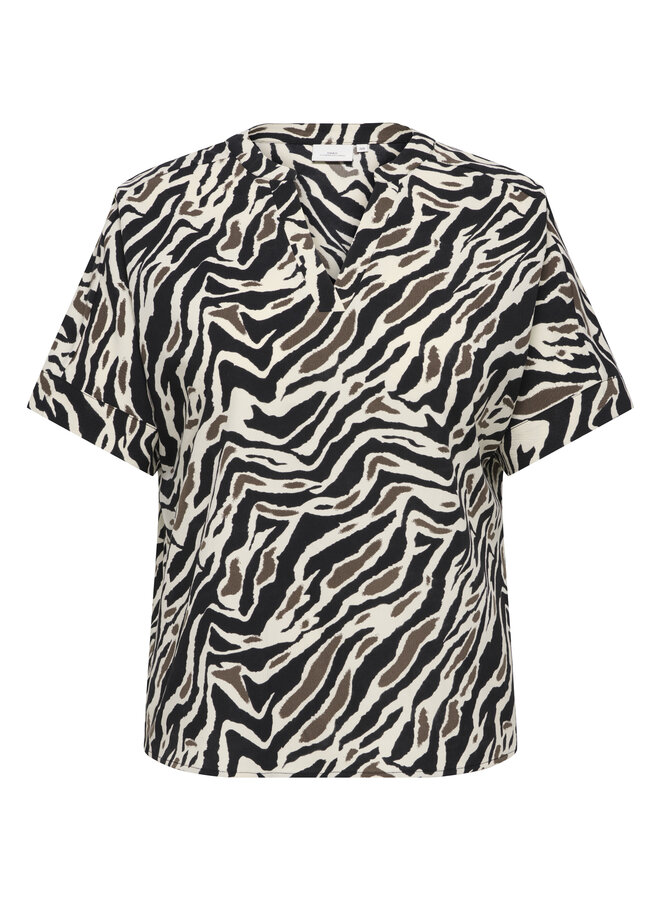 CARELITE S/S V-NECK FOLD-UP TOP AOP Black/GRAPHIC AN