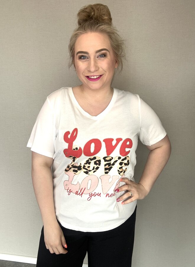 CARMAEBELL S/S V-NECK REG TEE JRS Cloud Dancer/New love